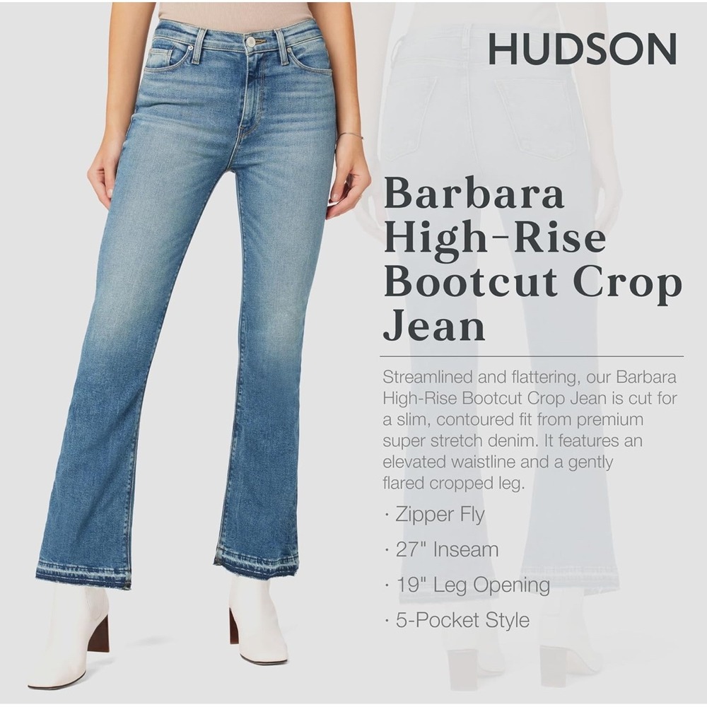 Hudson Barbara High‎ Rise Crop Bootcut Jeans Raw Hem Med Wash Denim Sz 27 EUC